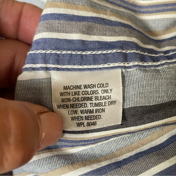 Tasso Elba  Blue/white/gray Striped Men's button down dress Shirt size Large - Picture 8 of 9